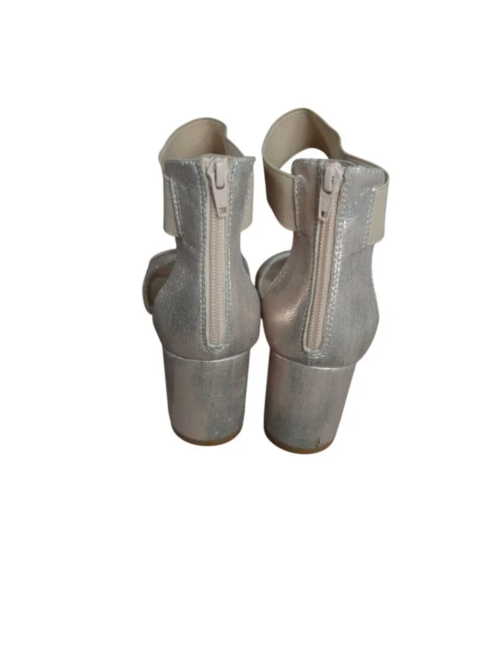 White Mountain Women Size 9 Evie Ankle Strap Block Heel Sandals Metallic Taupe
